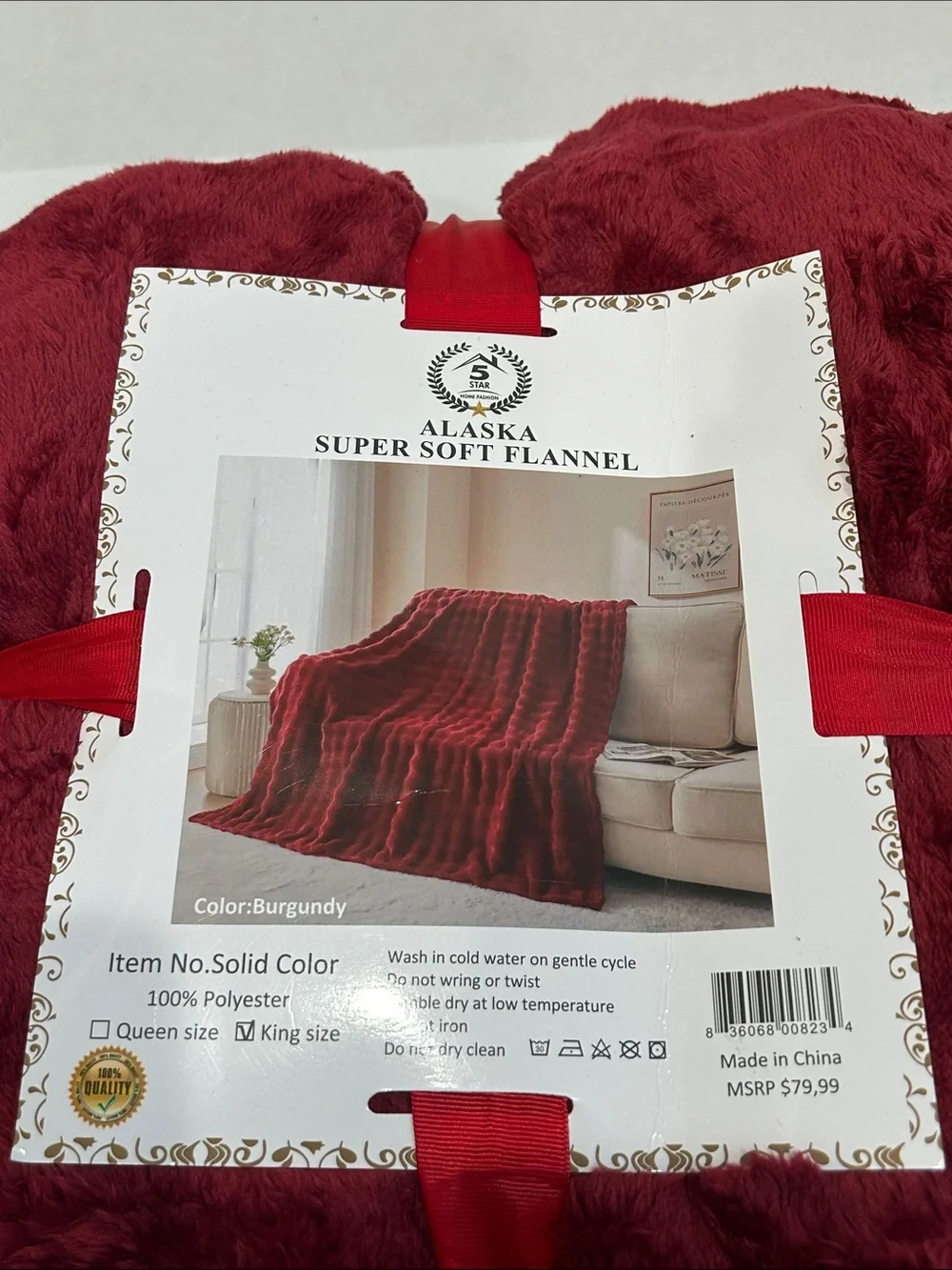 Alaska Super Soft Flannel Throw Blanket - Burgundy king size 5 star home fashion